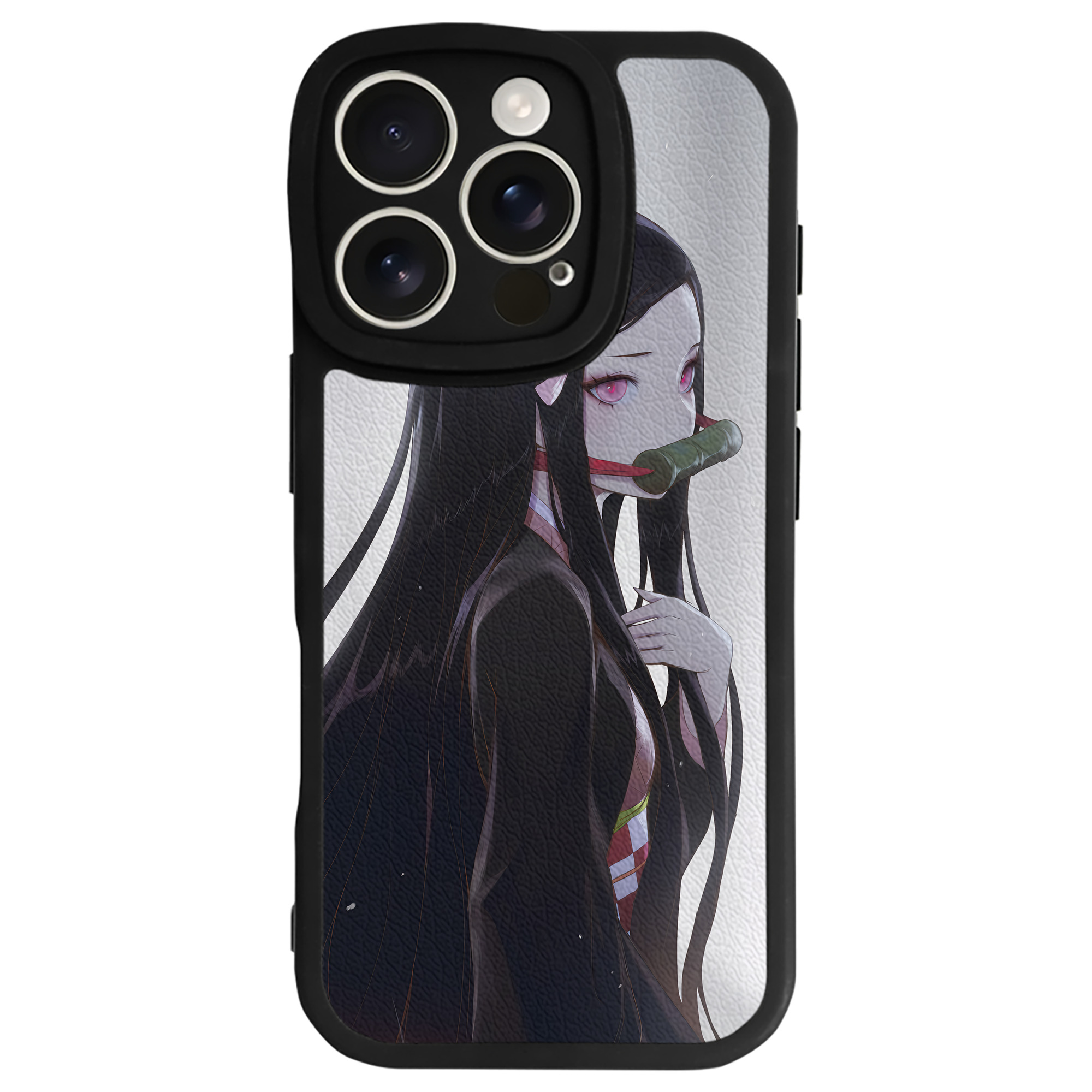 （画像用） 鬼滅の刃（きめつのやいば）竈門 禰󠄀豆子／かまど ねずこ Kamado Nezuko 【iPhone 16シリーズ対応】シリコンスマホケース（レザー調） 材質：シリコン